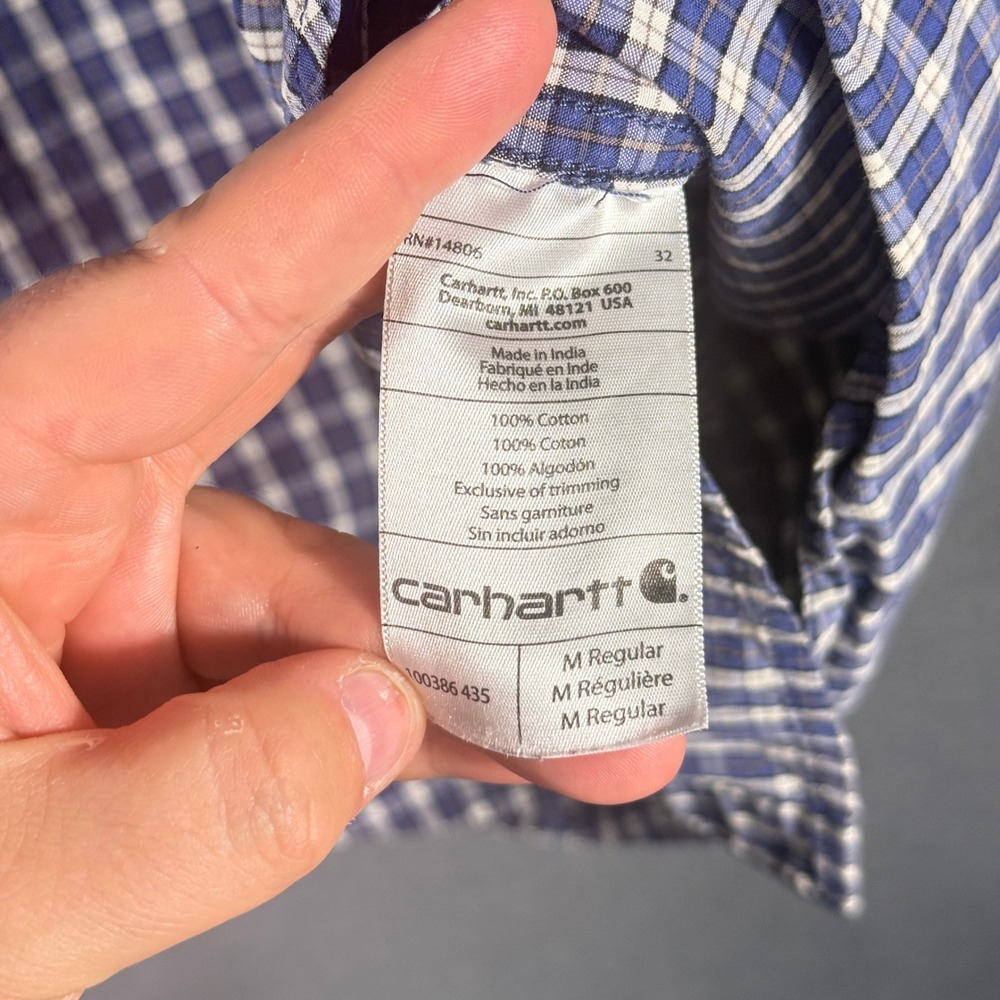 Carhartt Button Down Men M Blue Plaid Relaxed Fit Short Sleeve Cotton Work Shirt - Picture 5 of 10